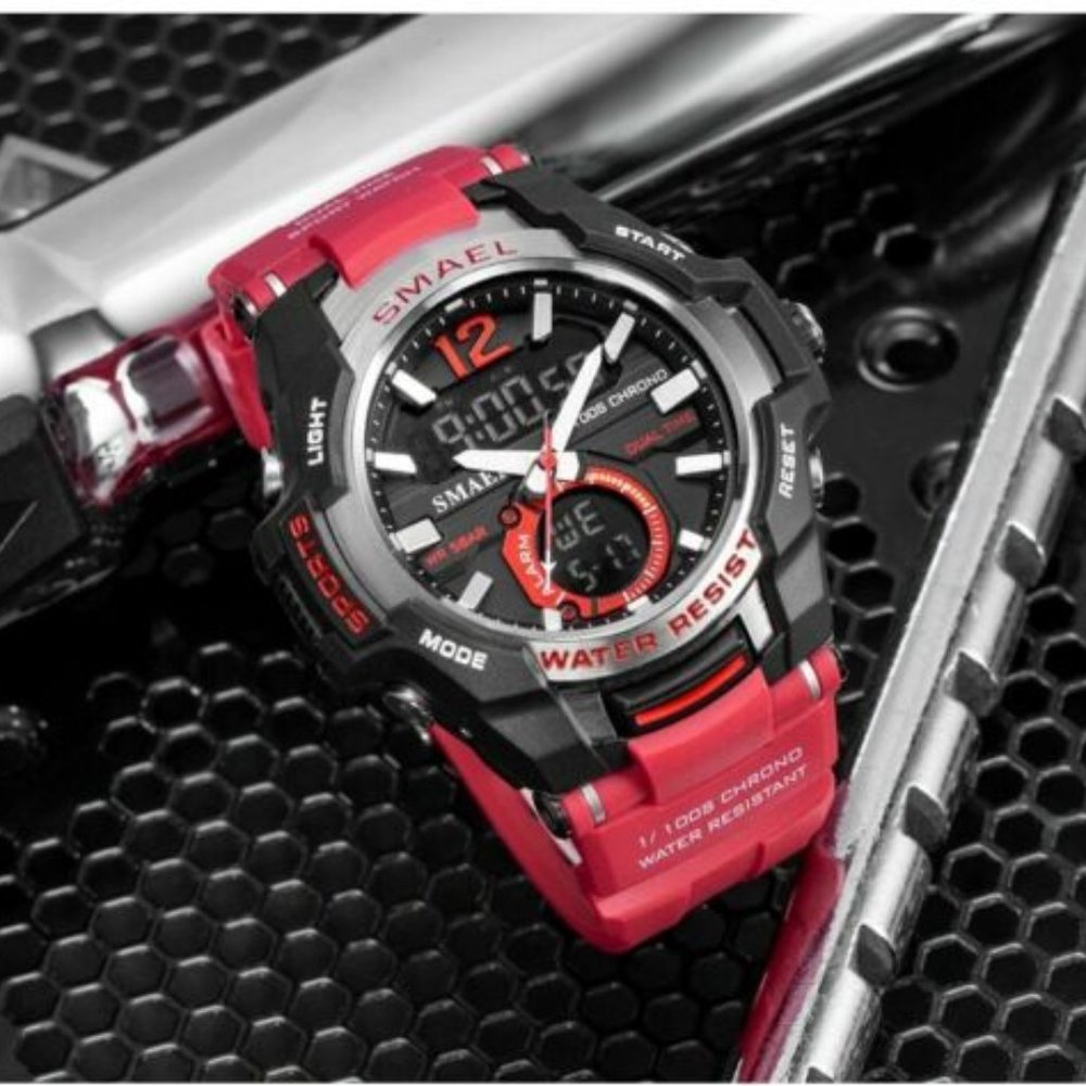 Men's Red & Black Digital Sports Watch